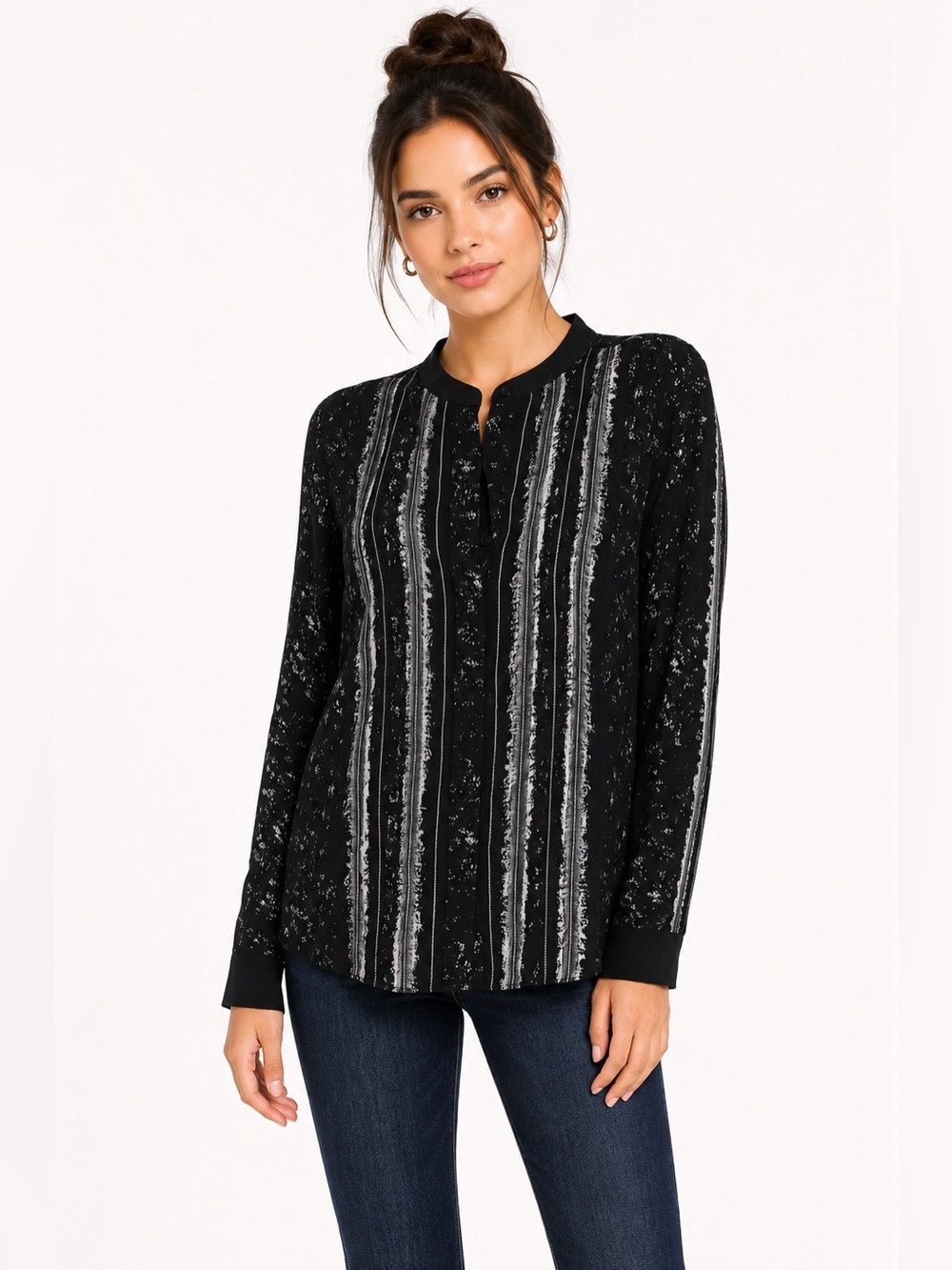 PROENZA SCHOULER Black Splatter Print Silk Blouse or Top Sz 6